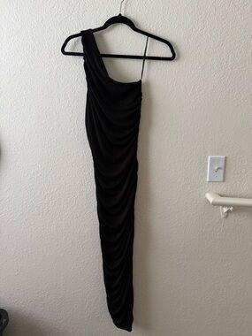 Asymmetric One-Shoulder Black Ruched Evening Dress